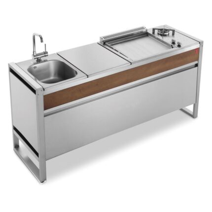 Table Fermée OASI 183C avec plancha OASI 55 Lisse 2 brûleurs, évier et mitigeur - Planet Outdoor