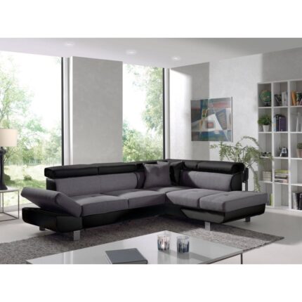 Lisbona - Canapé d'angle droit convertible - L 252 x P 190cm Couleur - Noir / Gris